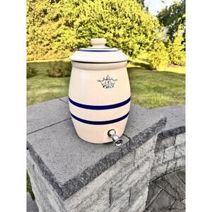 Vintage Roseville Robinson Blue Crown 2 Gallon Crock Water Cooler With Lid